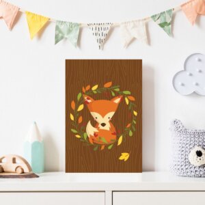 Placa Decorativa Infantil Raposa e Folhas 30x40cm