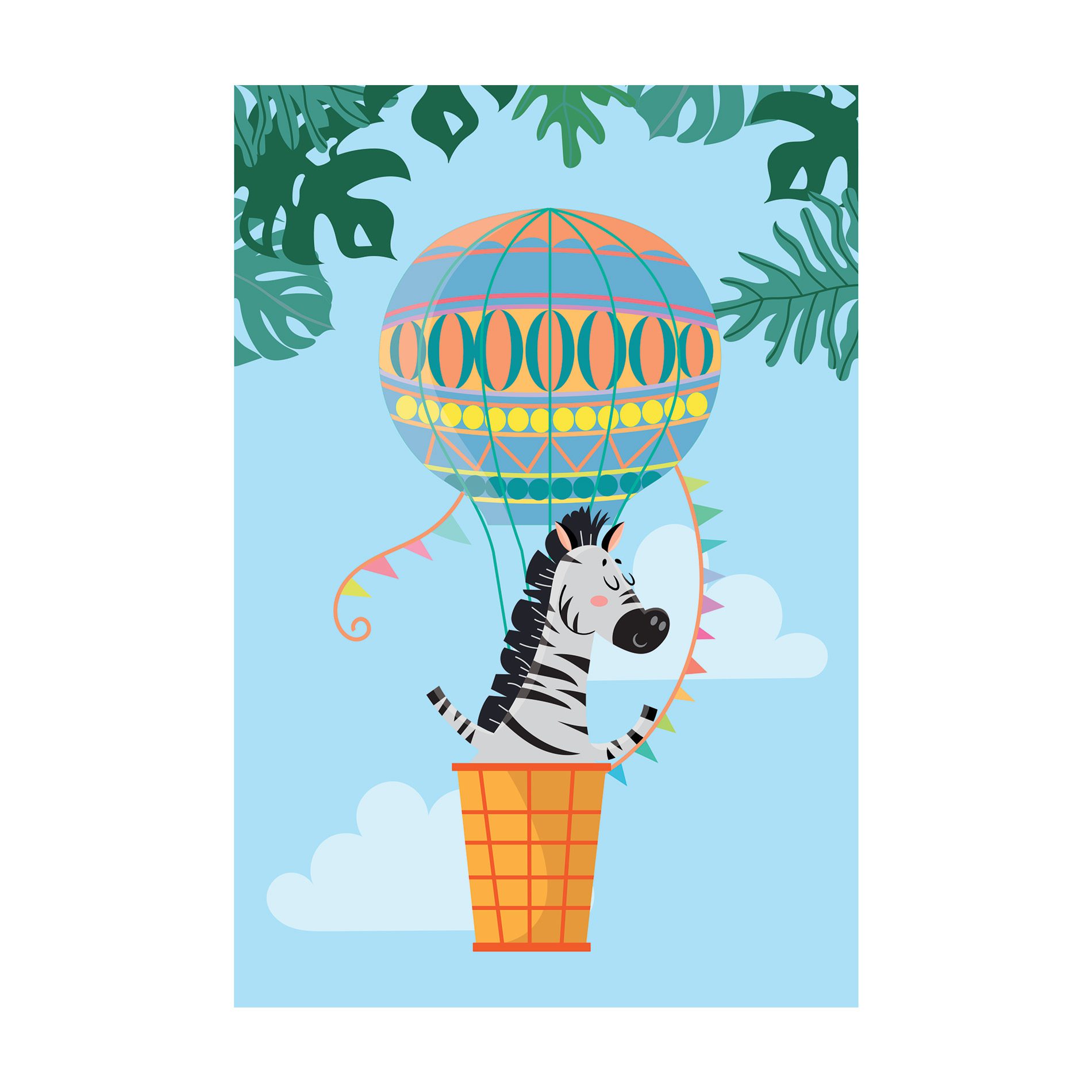 Placa Decorativa Infantil Zebra e Balão 20x30cm,Placa Decorativa Infantil Zebra e Balão 20x30cm