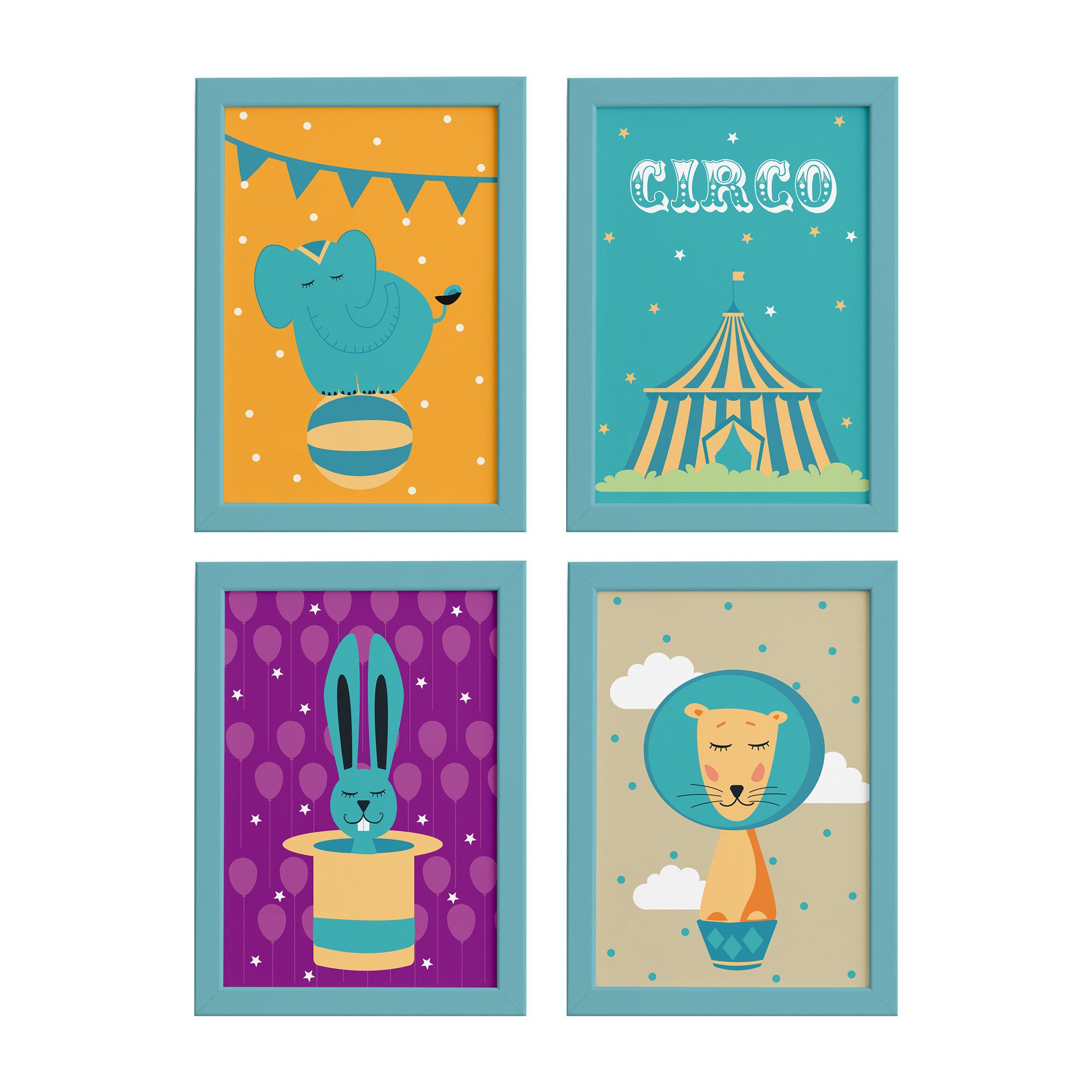 Quadros para Quarto Circo Moldura Azul