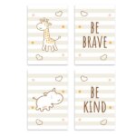 Placa Decorativa Girafa e Hipopótamo Marrom Kit 4un 20x30cm