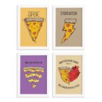 Quadros Pizza Divertida Moldura Branca 22x32cm 4un