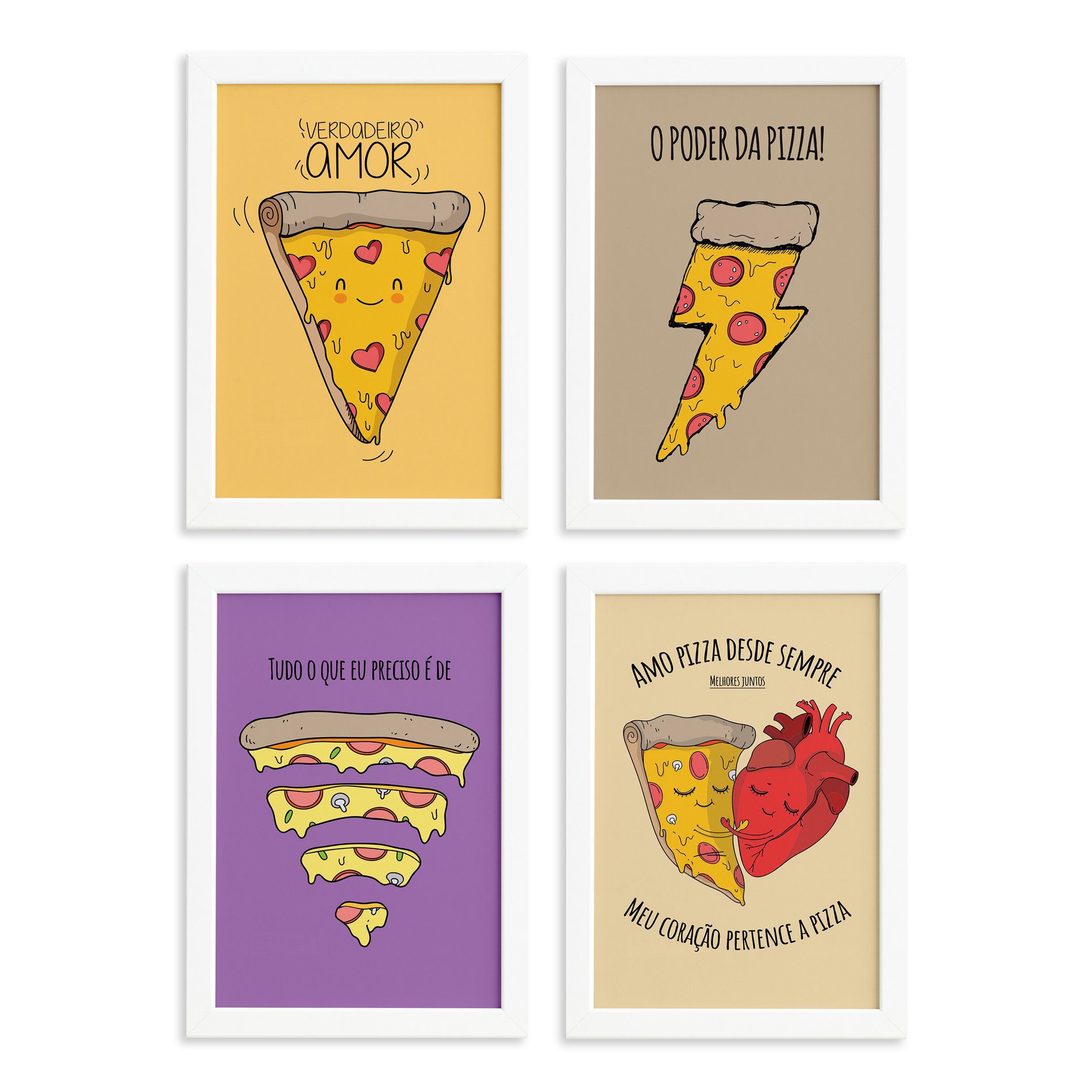 Quadros Pizza Divertida Moldura Branca