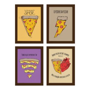 Quadros Pizza Divertida Moldura Marrom