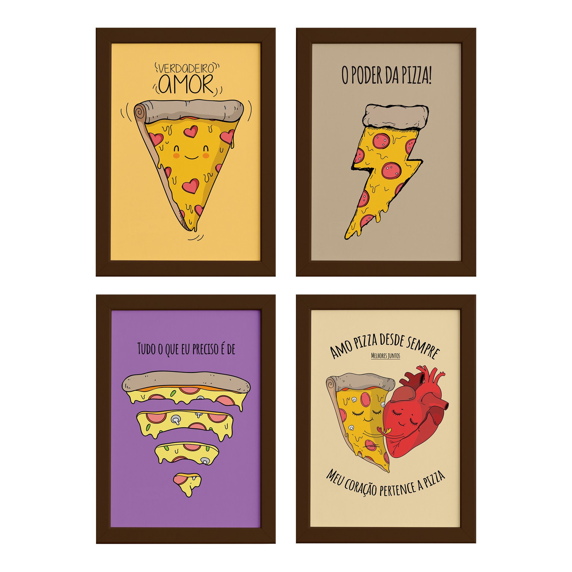 Quadros Pizza Divertida Moldura Marrom