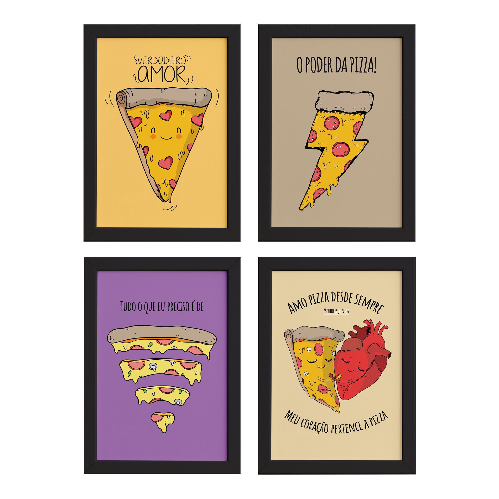 Quadros Pizza Divertida Moldura Preta