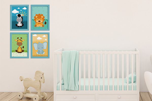 Quadros para Quarto Infantil Safari Moldura Azul