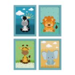 Quadros para Quarto Safari Moldura Azul 22x32 4un