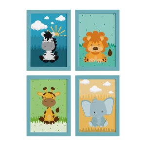 Quadros para Quarto Infantil Safari Moldura Azul