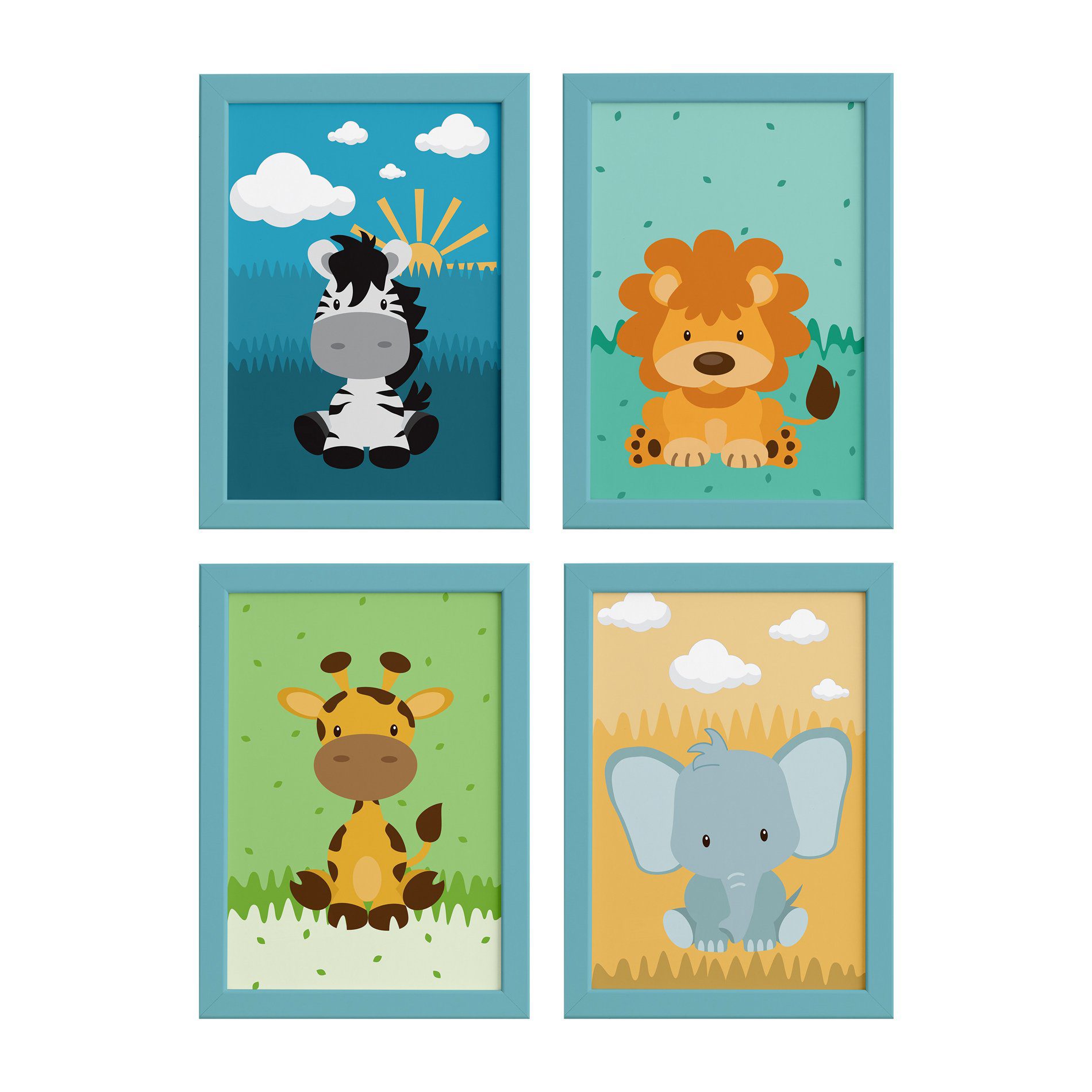 Quadros para Quarto Infantil Safari Moldura Azul