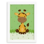 Quadro Infantil Safari Girafa Quarto Moldura Branca 22x32