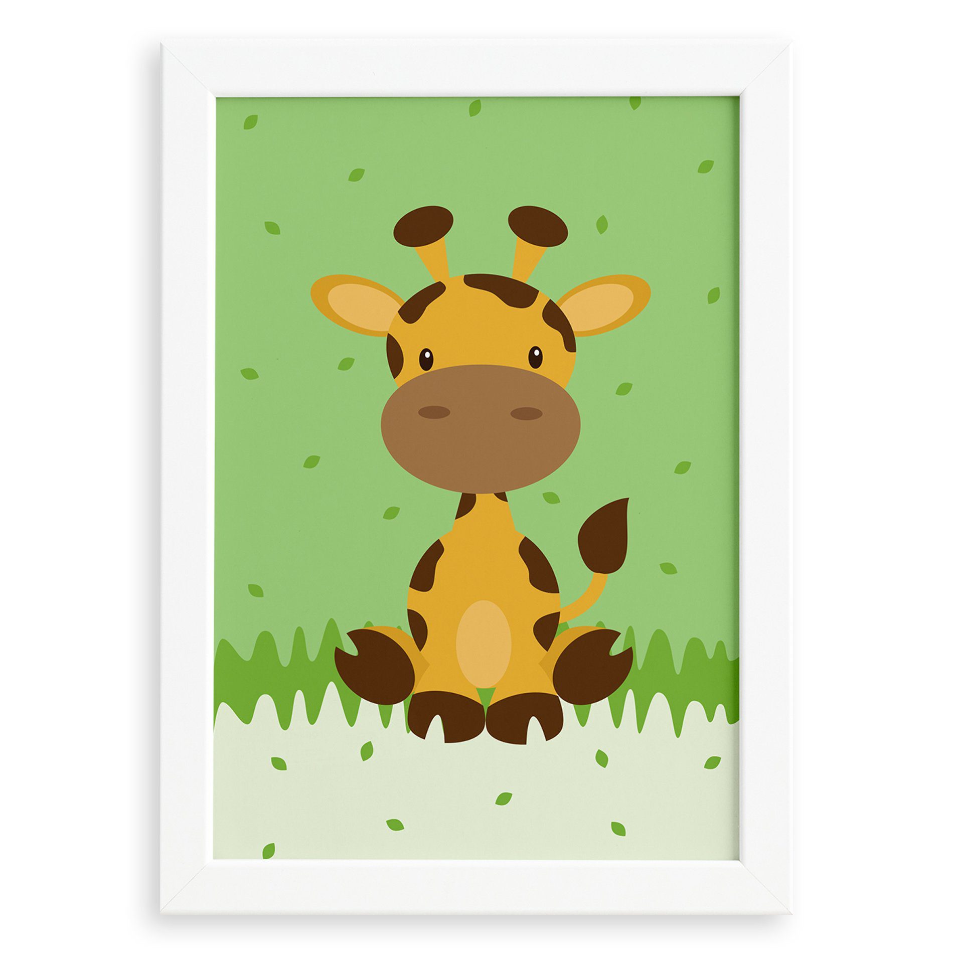 Quadro Infantil Safari Girafa Quarto Moldura Branca