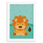 Quadro Infantil Safari Leão Quarto Moldura Branca 33x43cm