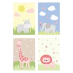 Placa Decorativa Infantil Safari Menina Kit 4un 20x30cm