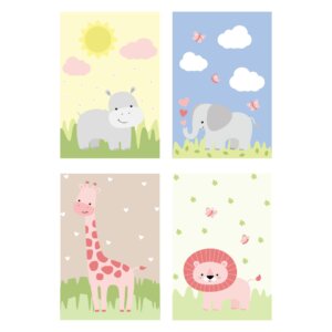 Placa Decorativa Infantil Safari Menina Kit 4un