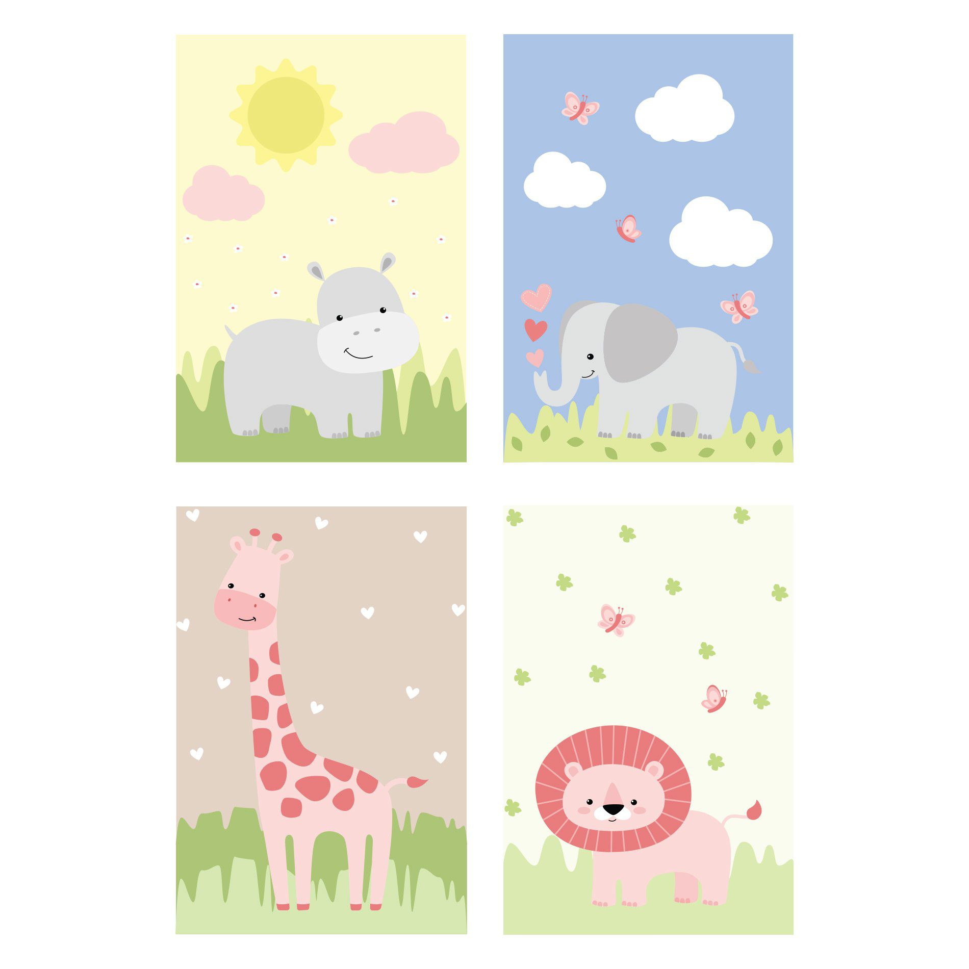 Placa Decorativa Infantil Safari Menina Kit 4un