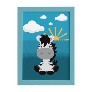  Quadro Infantil Safari Zebra para Quarto Moldura Azul 