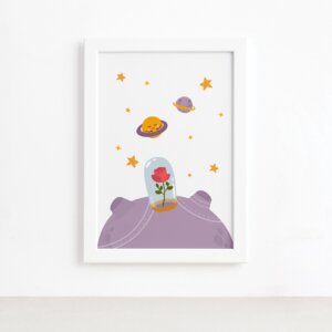 Quadro para Quarto Bebê Pequeno Principe Rosa Moldura Branca