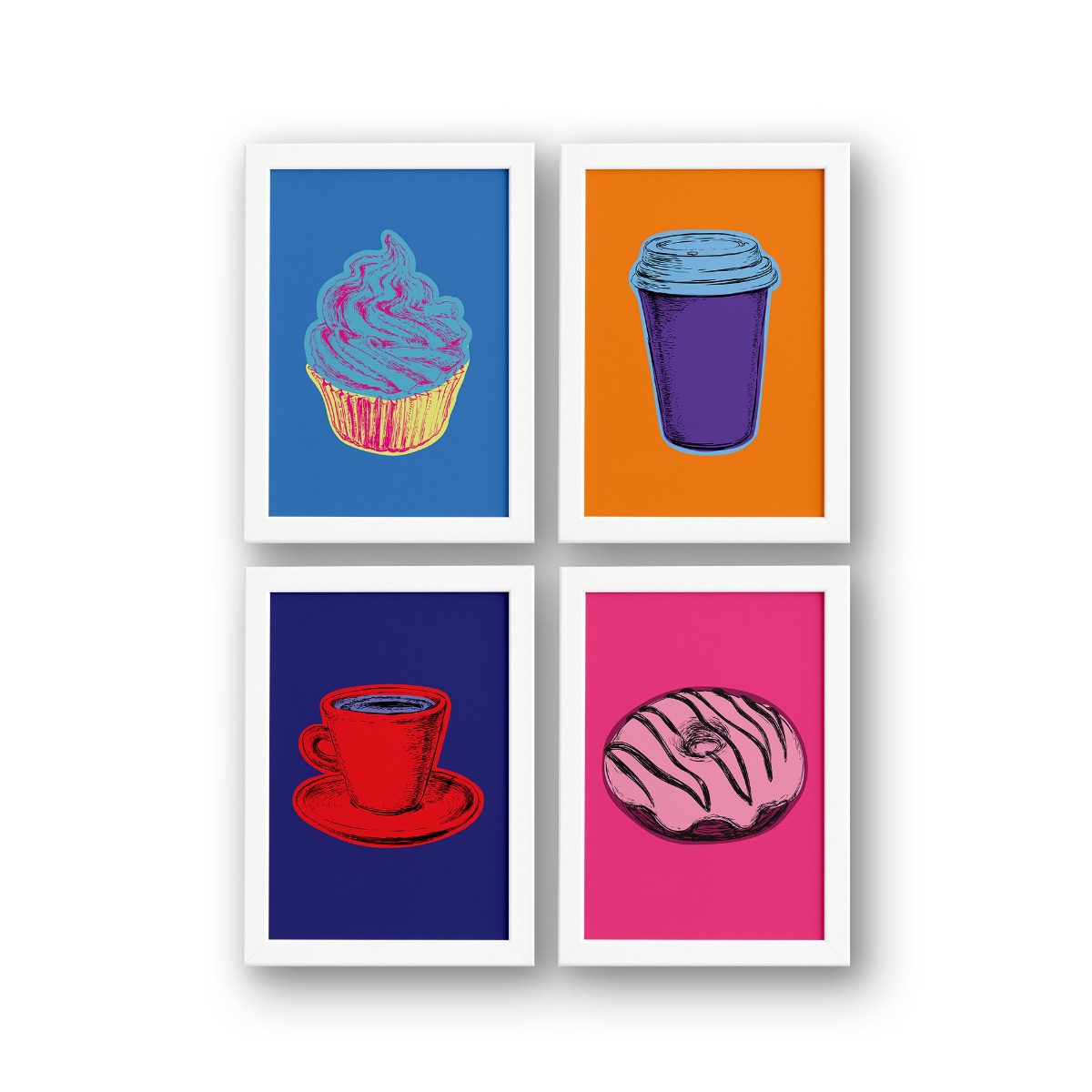 Quadros Cozinha Pop Café Moldura Branca 33x43cm Kit 4un