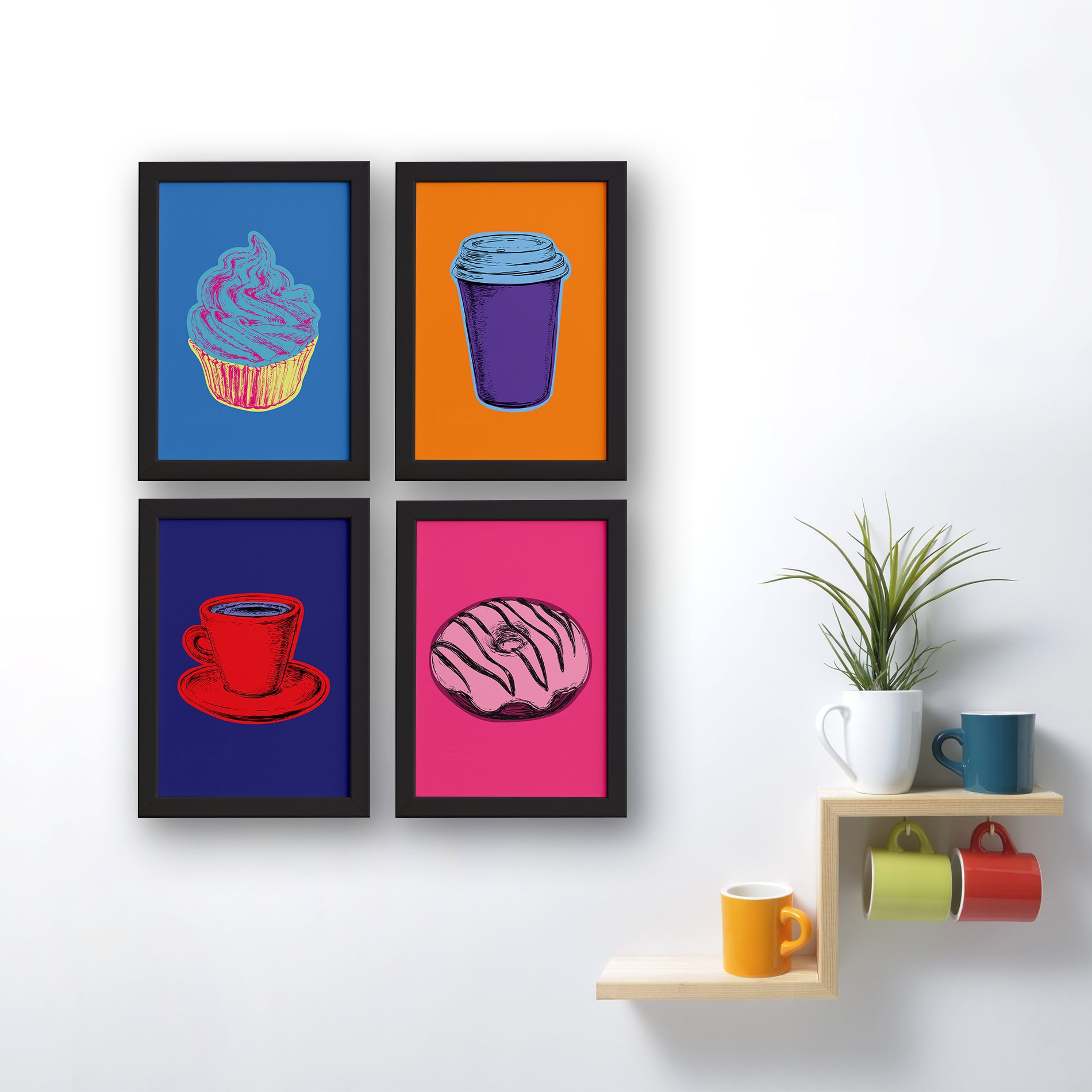 Quadros Cozinha Pop Café Moldura Preta 22x32cm Kit 4un