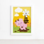 Quadro Porquinho Animais Fazenda Feliz Moldura Branca 22x32