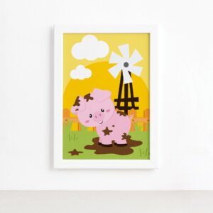 Quadro Porquinho Animais Fazenda Feliz Moldura Branca 22x32,Quadro Porquinho Animais Fazenda Feliz Moldura Branca 22x32