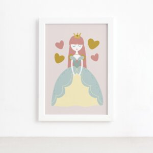 Quadro Princesa Infantil Moldura Branca 22x32cm,Quadro Princesa Infantil Moldura Branca 22x32cm