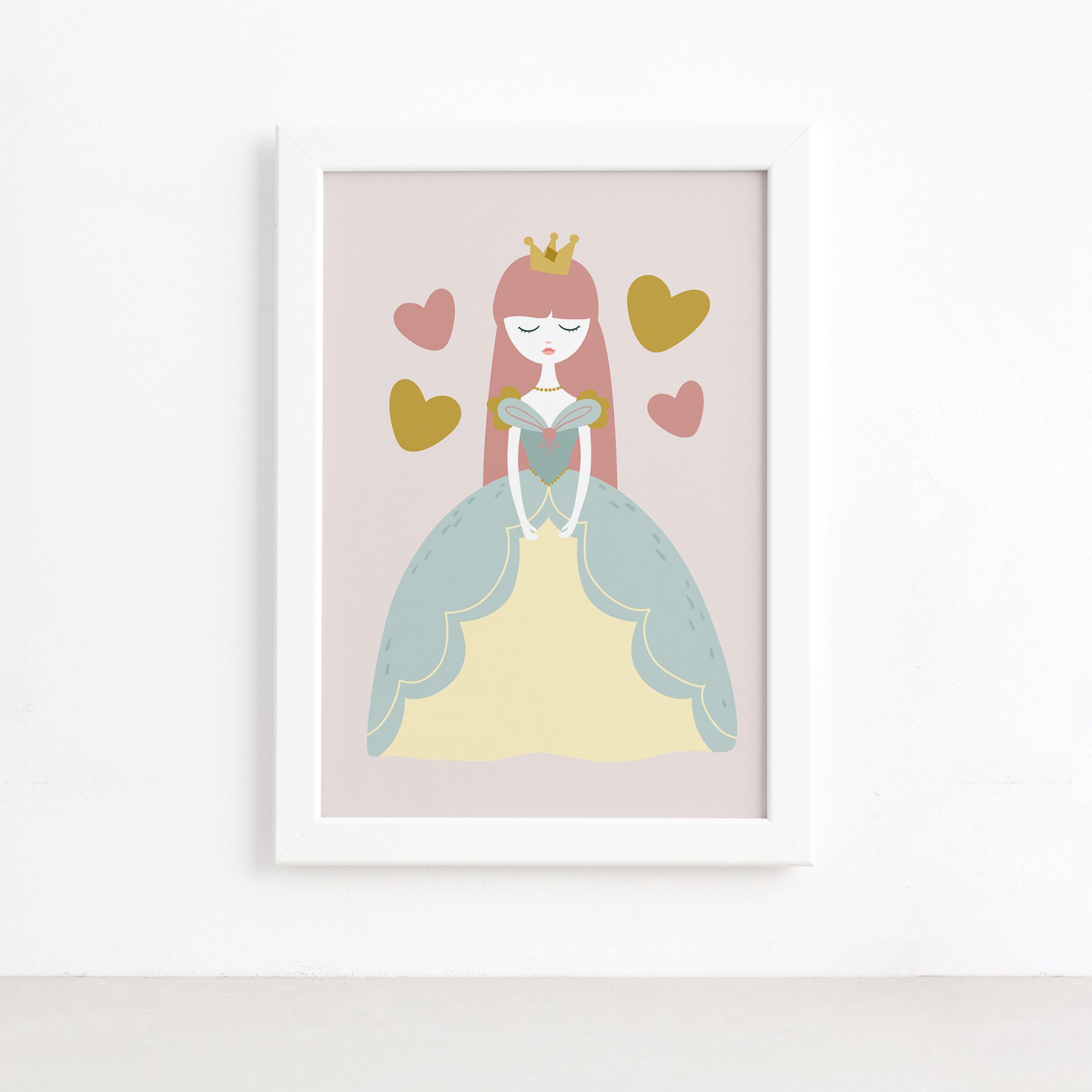 Quadro Princesa Infantil Moldura Branca 22x32cm,Quadro Princesa Infantil Moldura Branca 22x32cm