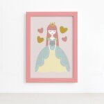 Quadro Princesa Infantil Moldura Rosa 22x32cm