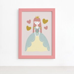 Quadro Princesa Infantil Moldura Rosa 22x32cm,Quadro Princesa Infantil Moldura Rosa 22x32cm