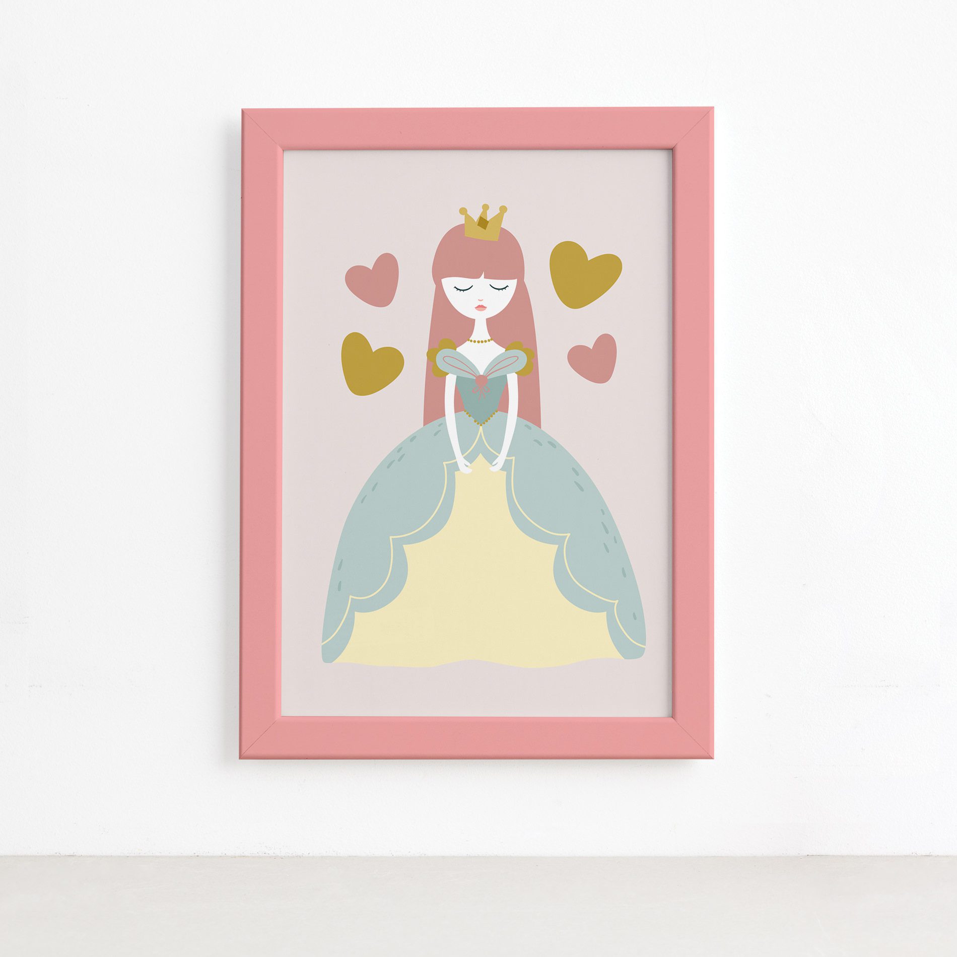 Quadro Princesa Infantil Moldura Rosa 22x32cm,Quadro Princesa Infantil Moldura Rosa 22x32cm