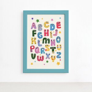 Quadro Infantil Alfabeto Moldura Azul 22x32cm
