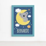 Quadro Nome Personalizado Coala Moldura Azul 22x32cm