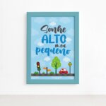 Quadro Sonhe Alto Meu Pequeno Carros Moldura Azul 22x32cm