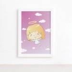Quadro Santo Anjo Menina Moldura Branca 22x32cm