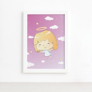 Quadro Santo Anjo Menina Moldura Branca 22x32cm