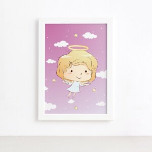 Quadro Anjinho Menina Voando Moldura Branca 22x32cm