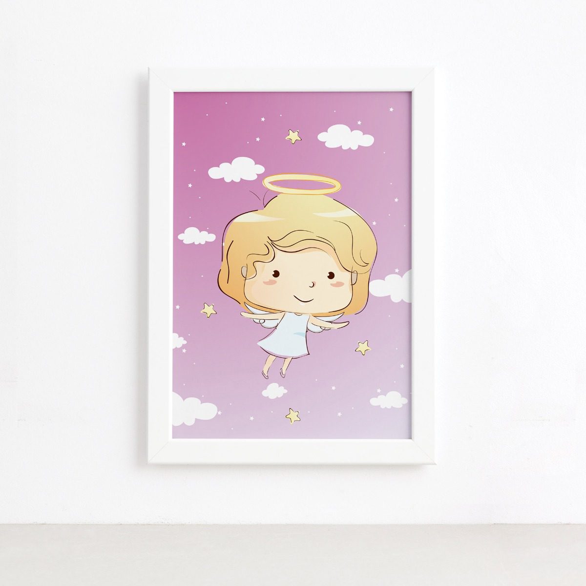 Quadro Anjinho Menina Voando Moldura Branca 22x32cm