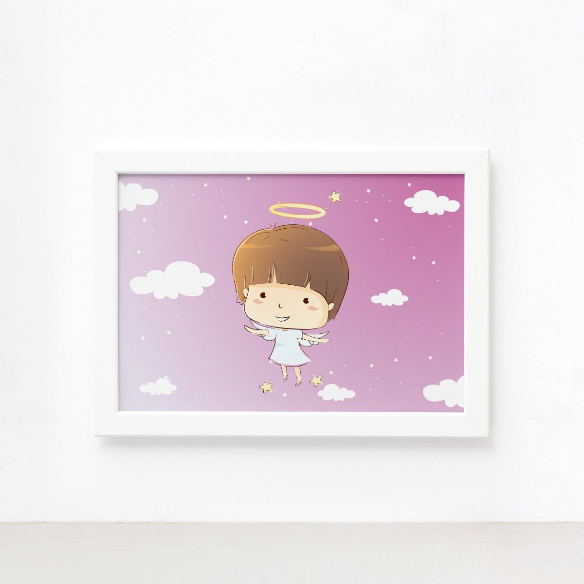 Quadro Anjinho Menino Moldura Branca 33x43cm