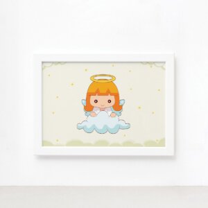 Quadro Anjinho na Nuvem Moldura Branca 22x32cm