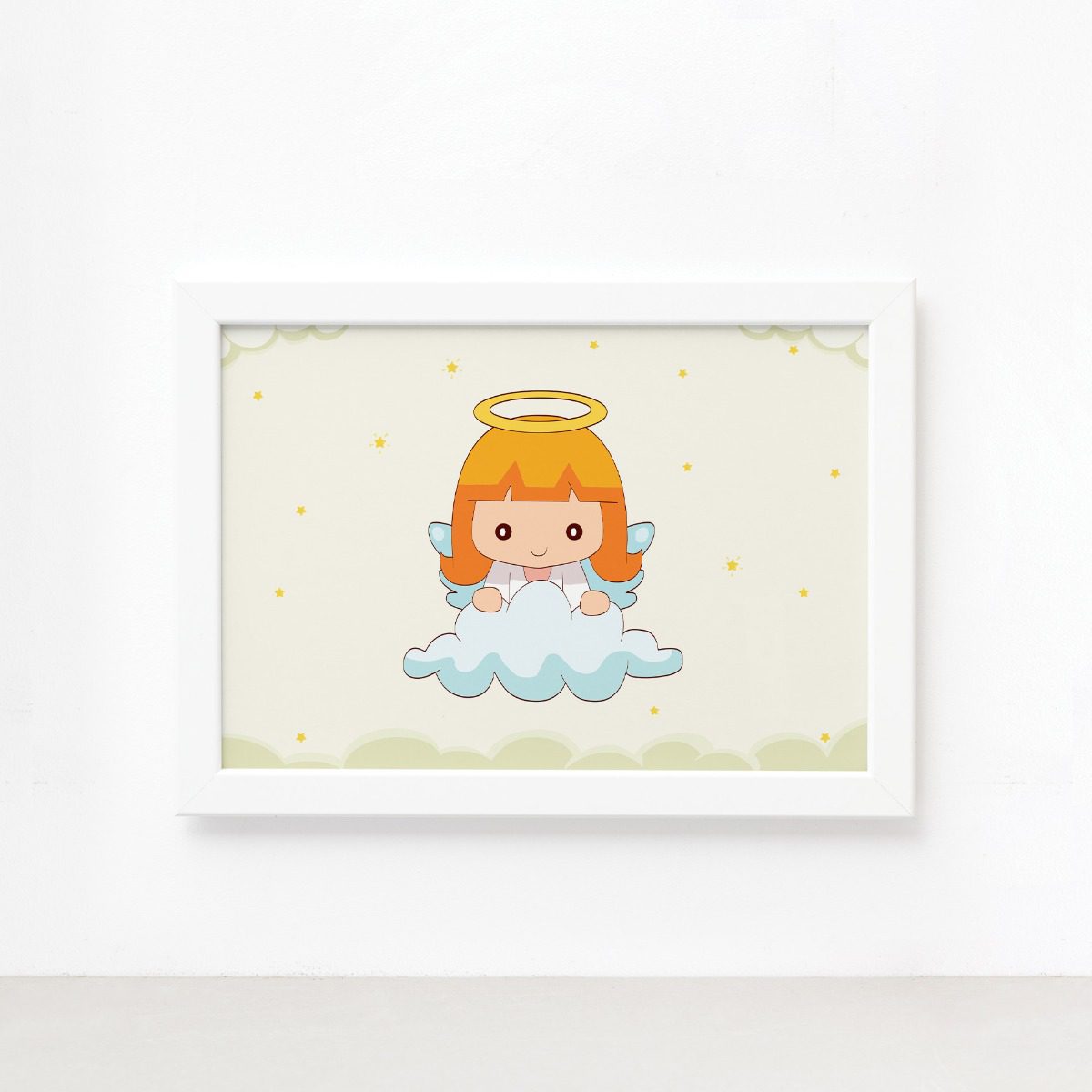 Quadro Anjinho na Nuvem Moldura Branca 22x32cm