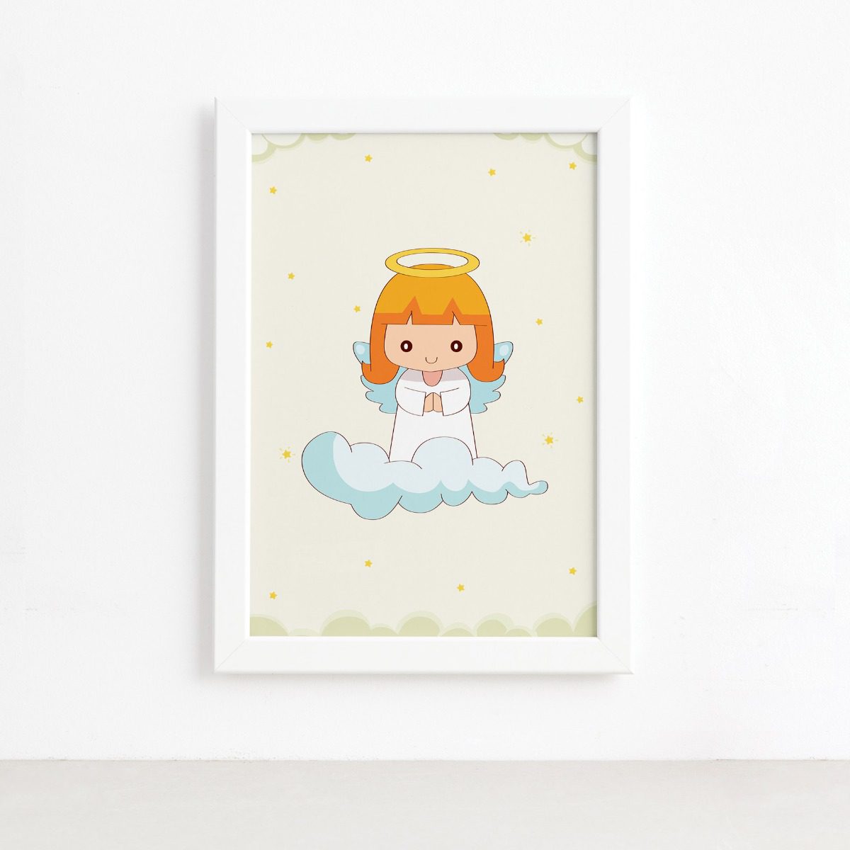 Quadro Anjinho Rezando Moldura Branca 22x32cm