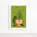 Quadro Infantil Esquilo e Nozes Moldura Branca 22x32cm