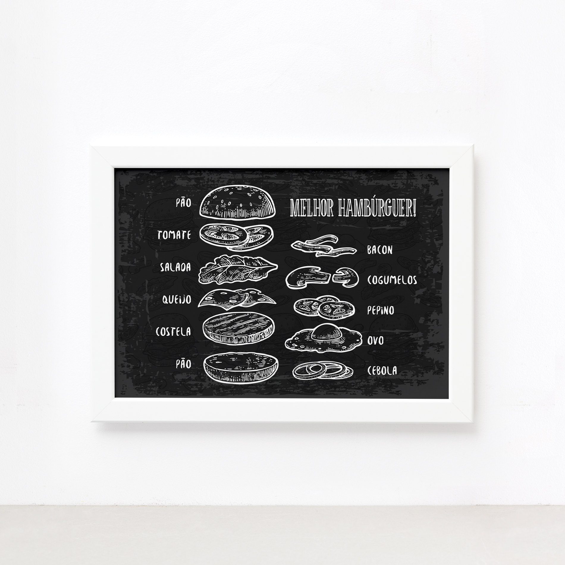 Quadro Comida Melhor Hambúrguer Moldura Branca 22x32cm,Quadro Comida Melhor Hambúrguer Moldura Branca 22x32cm
