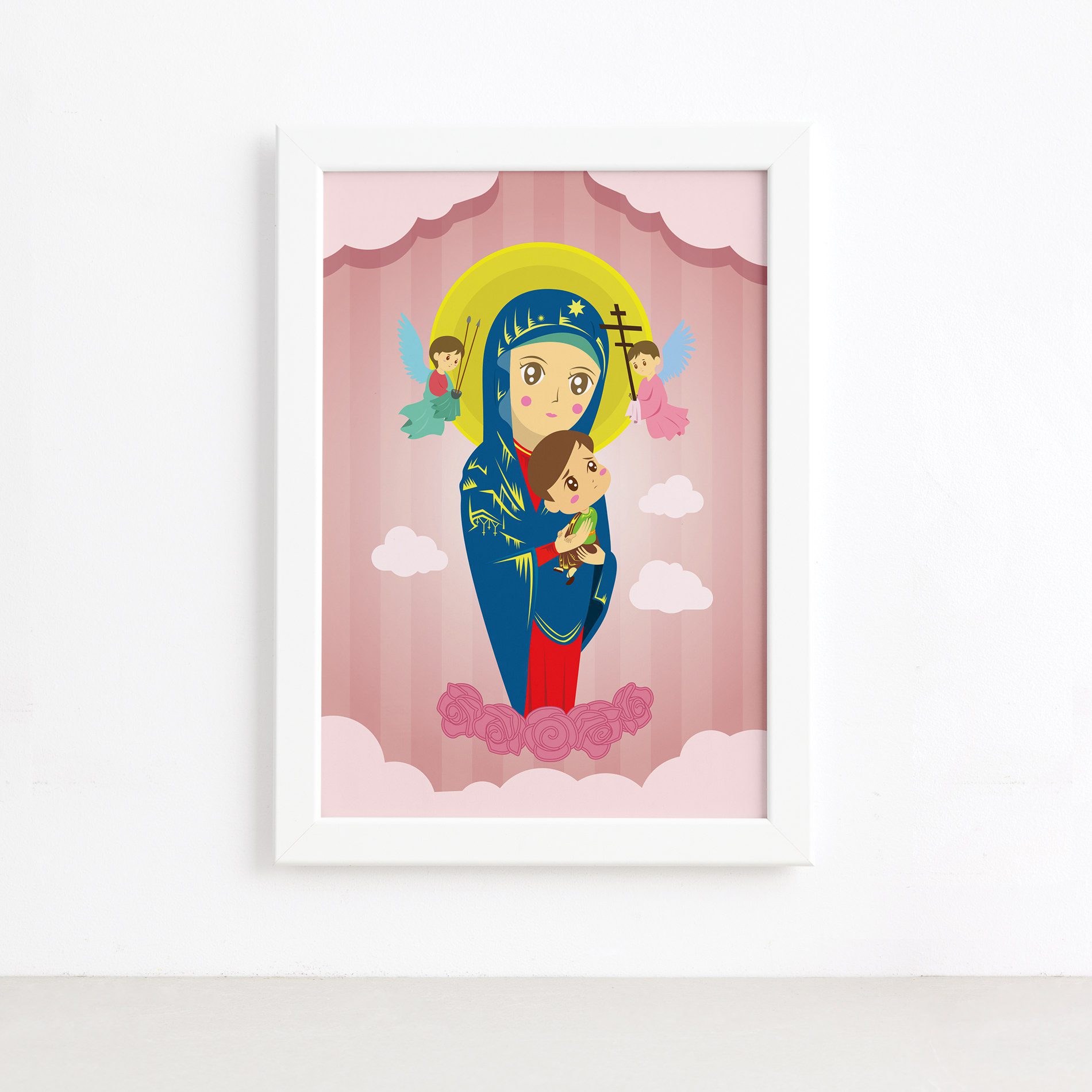 Quadro Nossa Senhora Virgem Maria Moldura Branca 22x32cm,Quadro Nossa Senhora Virgem Maria Moldura Branca 22x32cm