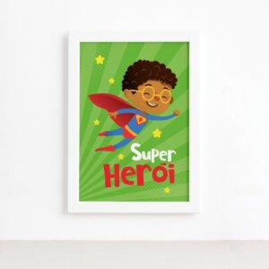 Quadro Super Herói Moldura Branca 33x43cm