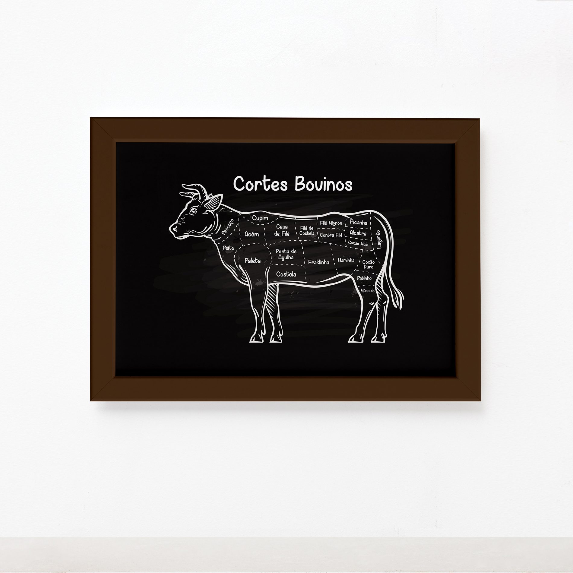 Quadro Cortes Brasileiros Bovino Moldura Marrom 33x43cm,Quadro Cortes Brasileiros Bovino Moldura Marrom 33x43cm