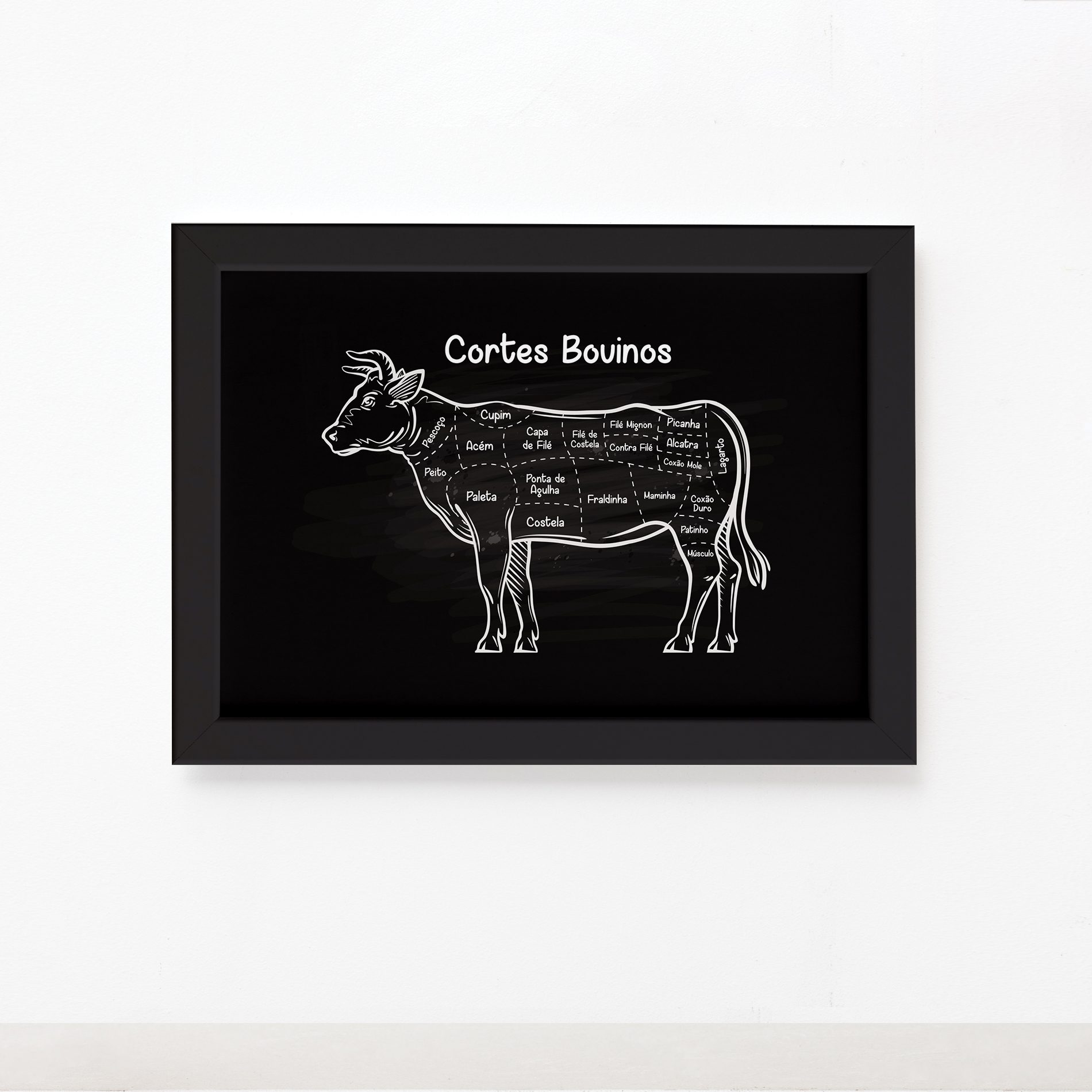 Quadro Cortes Brasileiros Bovino Moldura Preta 33x43cm,Quadro Cortes Brasileiros Bovino Moldura Preta 33x43cm