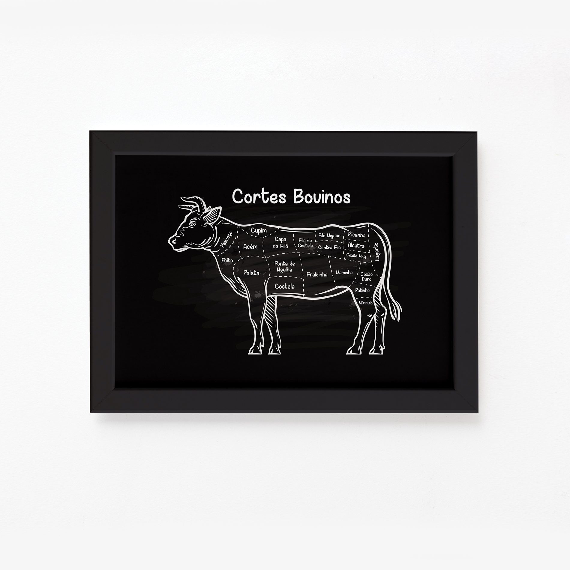 Quadro Cortes Brasileiros Bovino Moldura Preta 33x43cm