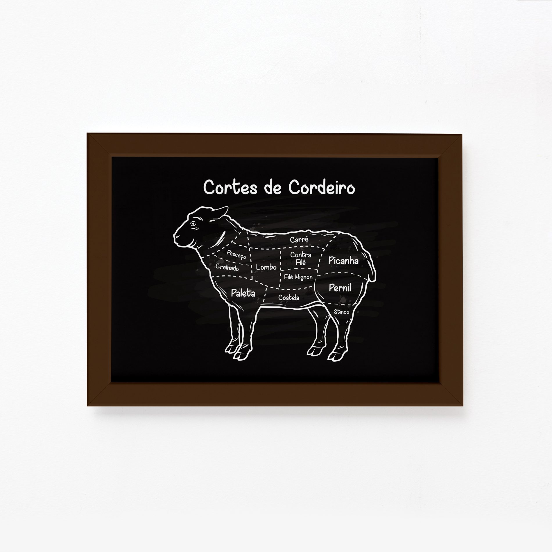 Quadro Cortes Brasileiros Cordeiro Moldura Marrom 33x43cm