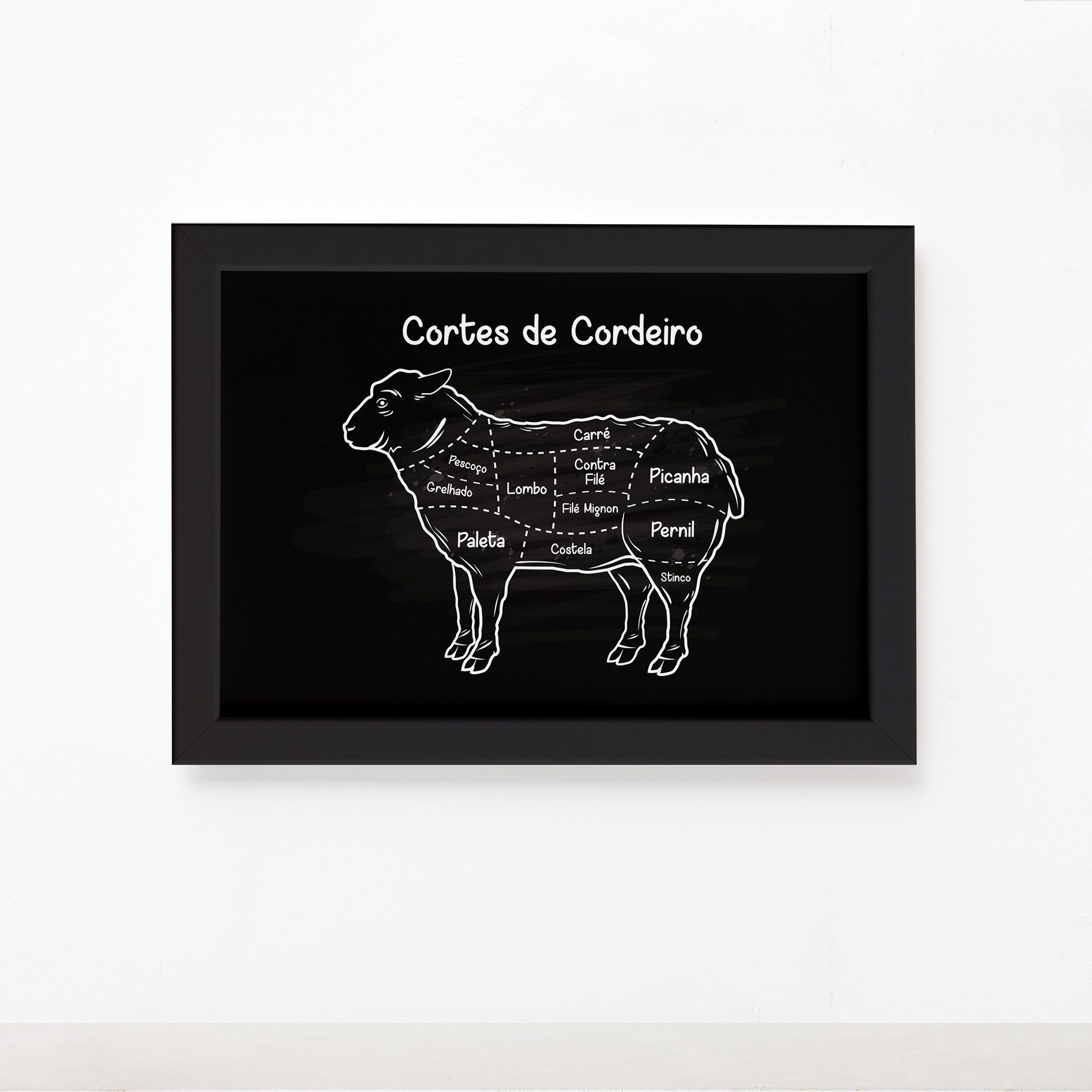 Quadro Cortes Brasileiros Cordeiro Moldura Preta 33x43cm,Quadro Cortes Brasileiros Cordeiro Moldura Preta 33x43cm